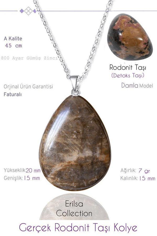 Sertifikalı Damla Model Rodonit Taşı Kolye - Image 1
