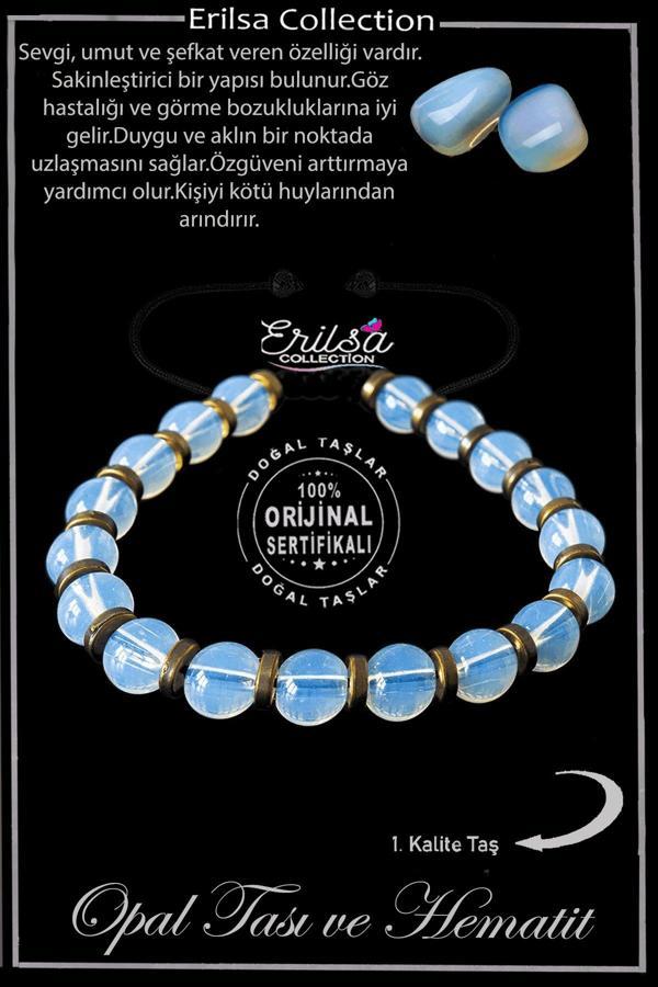 Sertifikalı Gerçek Hematit - Opal Taşı Bileklik - Ayarlamalı - Image 1