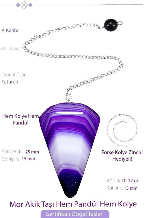 Sertifikalı Mor Akik Taşı Pandül Sarkaç Hem Pandül - Hem Kolye - Image 1