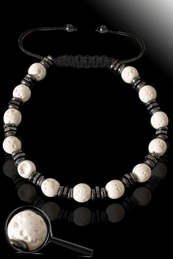 Sertifikalı Hematitli Beyaz Volkanik Lav Taşı Bileklik - Yanardağ Taşı - Image 1