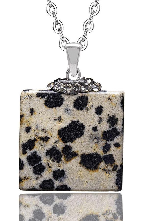 Sertifikalı Zirkon Taşlı Bıldırcın Benekli Jasper Taşı Kolye - Image 1