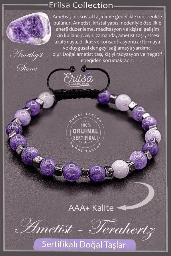 Sertifikalı AAA+ Kalite Gerçek Terahertz - Ametist Taşı Bileklik - Image 1