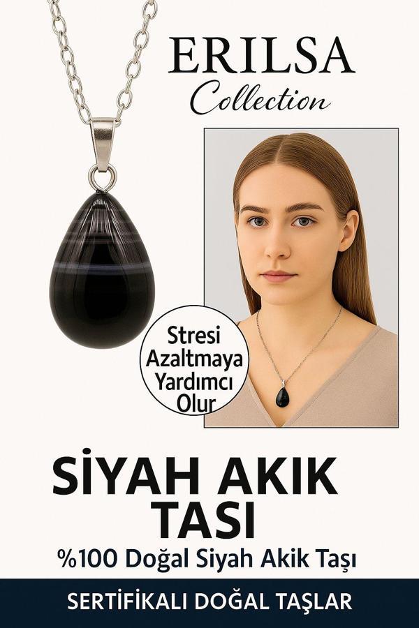 Sertifikalı Damla Model Siyah Göz Akiği Taşı Kolye – Stresi Azaltan ve Dengeleyen Doğal Taş - Image 1