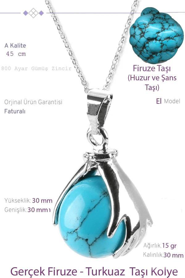 Sertifikalı El Pençe Model Gerçek Firuze (Turkuaz) Taşı Kolye - Image 1