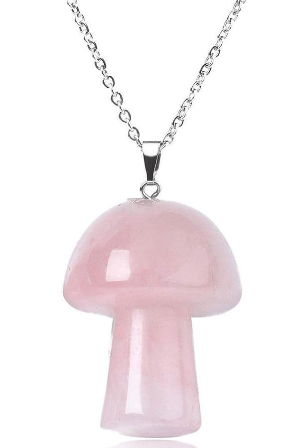 Sertifikalı Mantar Model Pembe Kuvars Taşı Kolye (Gümüş Aparatlı) - Image 1