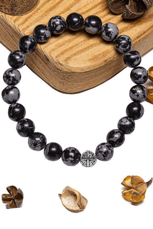 Sertifikalı Karlı Obsidyen Taşı Bileklik - Gümüş Aparatlı - Image 1