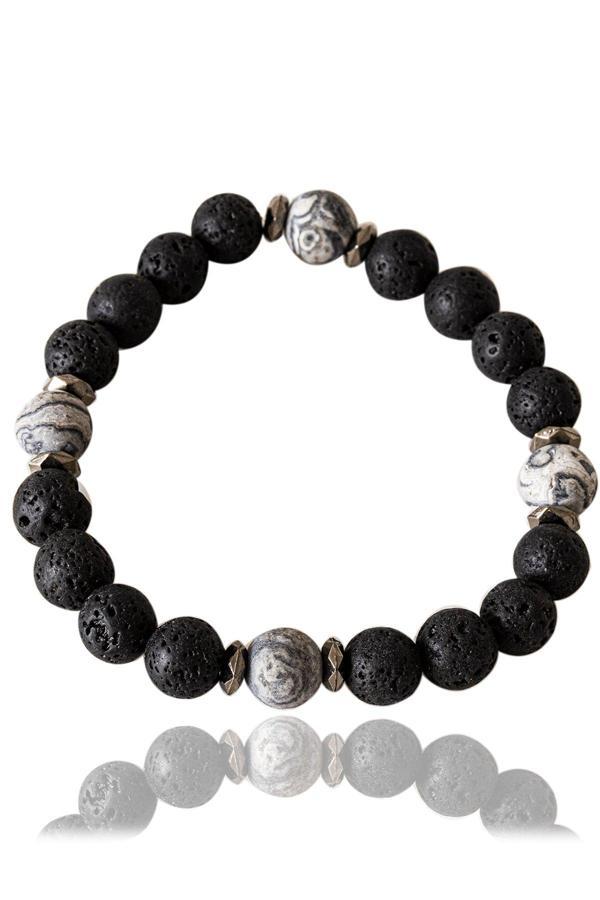 Sertifikalı Özel Tasarım Desenli Jasper - Lav Taşı Bileklik - Image 1