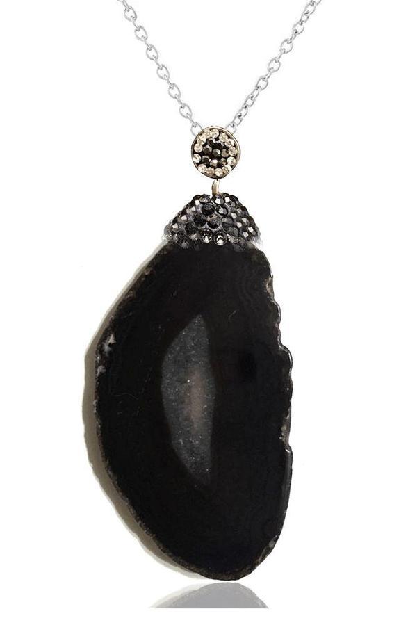 Sertifikalı Zirkon Taşlı Plaka Siyah Akik Taşı Kolye - Image 1