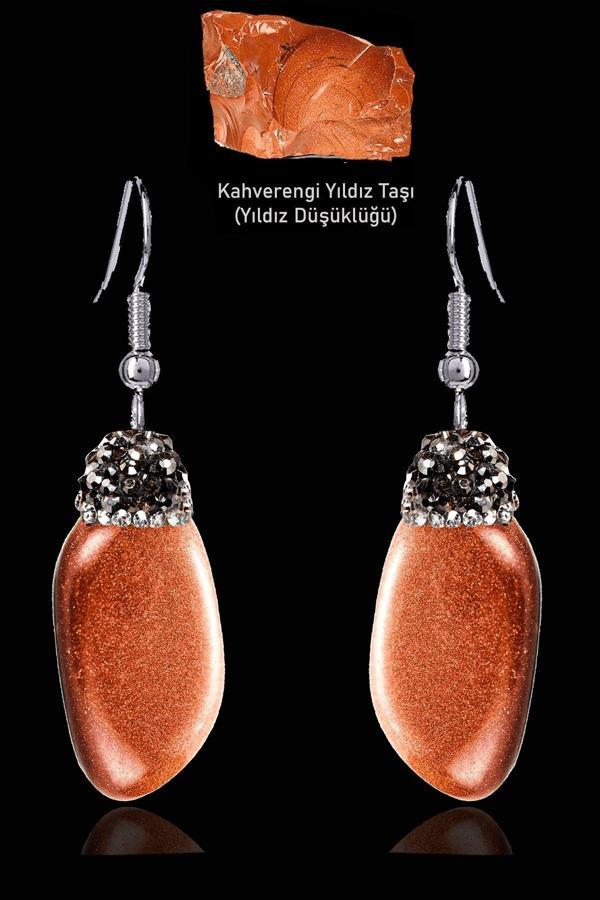 Sertifikalı Zirkon Taşlı Model Ham Kahverengi Yıldız Taşı Küpe - Image 1