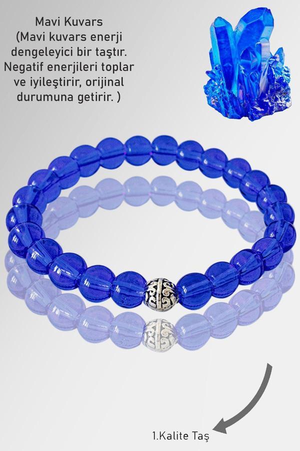 Sertifikalı Mavi Kuvars Taşı Bileklik - Gümüş Aparatlı - Image 1