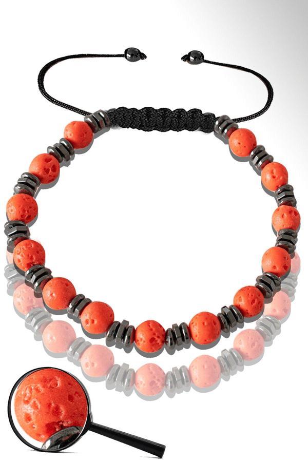 Sertifikalı Hematitli Tuğla Kırmızısı Volkanik Lav Taşı Bileklik - Yanardağ Taşı - Image 1