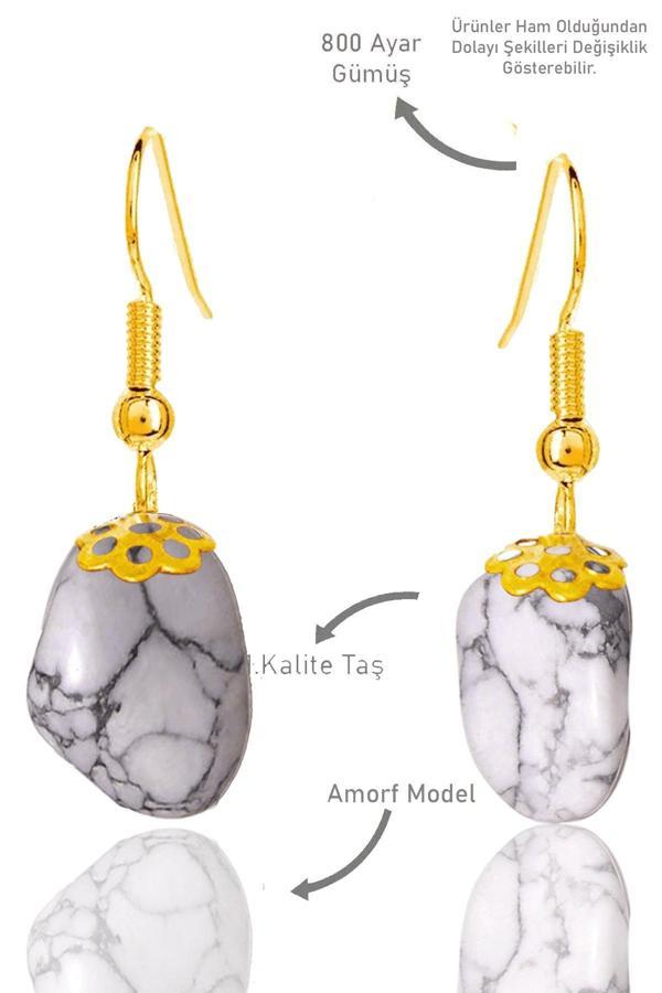 Sertifikalı Amorf Model Ham Havlit Taşı Küpe - Gold Renkli - Image 1