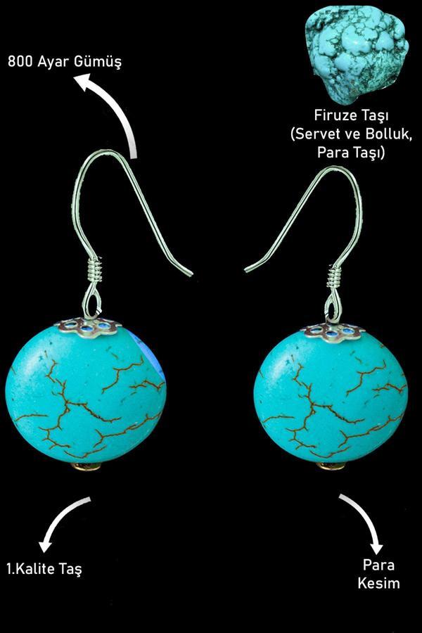 Sertifikalı Para Model Firuze Taşı Küpe (Turkuaz Taşı) - Image 1