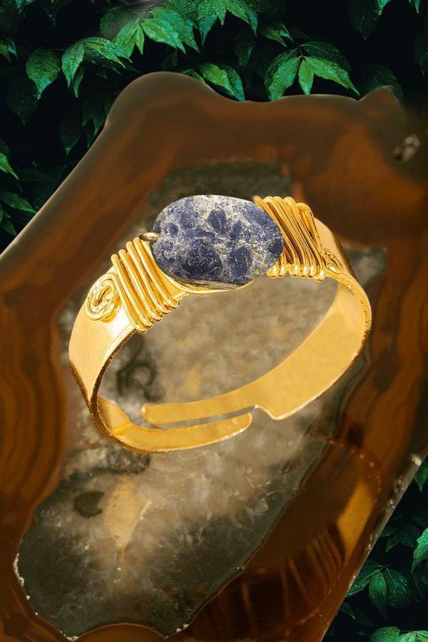 Sertifikalı Kalın Tımbıl Gold Model Ham Lapis Lazuli Taşı Yüzük - Ayarlamalı - Image 1