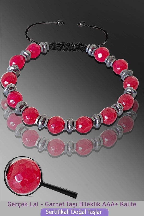 Sertifikalı Silver Hematitli Lal Garnet Taşı Bileklik - Ayarlamalı - Image 1