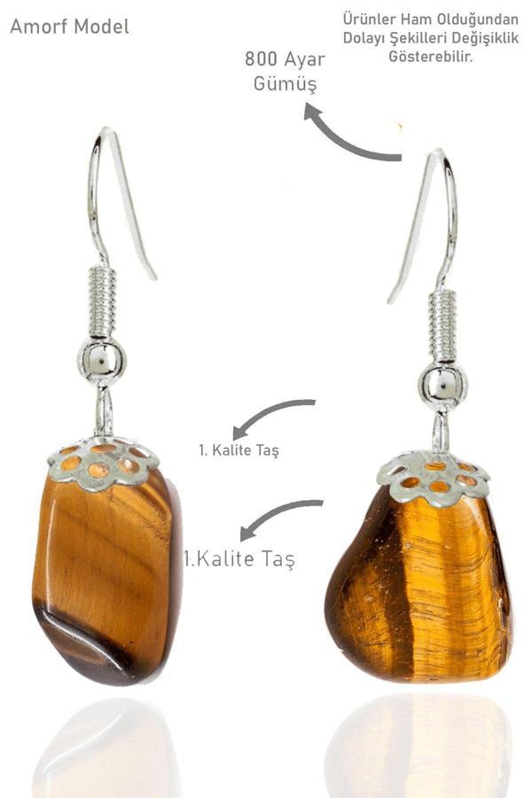 Sertifikalı Amorf Model Ham Kaplan Gözü Taşı Küpe - Image 1