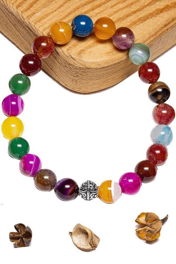 Sertifikalı Aaa+ Renkli Akik Taşı Bileklik - Gümüş Aparatlı - Image 1