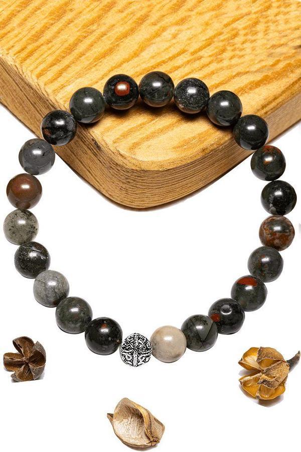 Sertifikalı Aaa Afrika Kan Taşı Bileklik - Gümüş Aparatlı (HELİOTROP) - Image 1