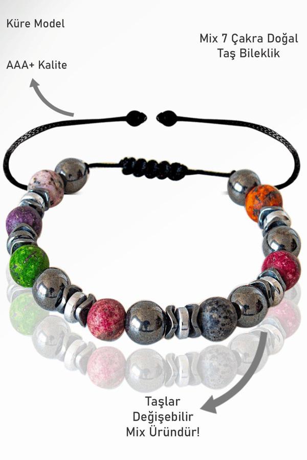 Sertifikalı Gerçek Ham İşlenmemiş 7 Çakra Mix Doğal Taş Bileklik - Image 1