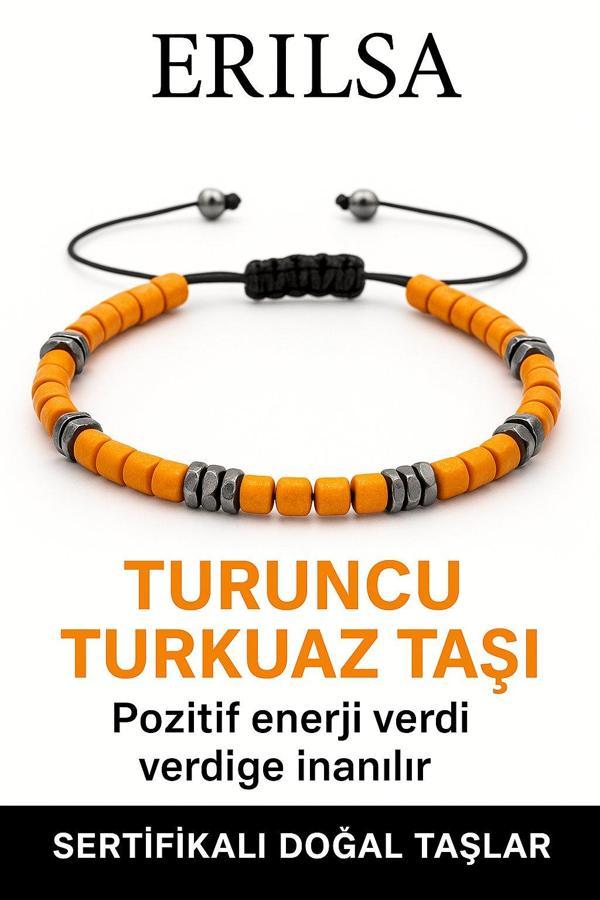 Sertifikalı Terahertz – Turuncu Turkuaz Taşı Bileklik (İnce Model) – Canlılık, Koruma ve Denge Taşı - Image 1