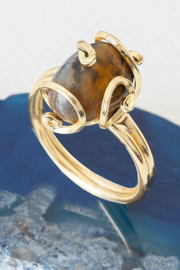 Sertifikalı Gerçek Gold Rokoko Model Pietersite Taşı Yüzük - Ayarlamalı - Image 1