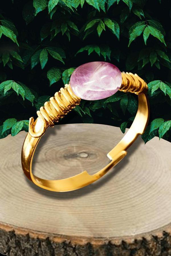 Sertifikalı Kırık Taşlı Gold Model Ametist Taşı Yüzük - Ayarlamalı - Image 1