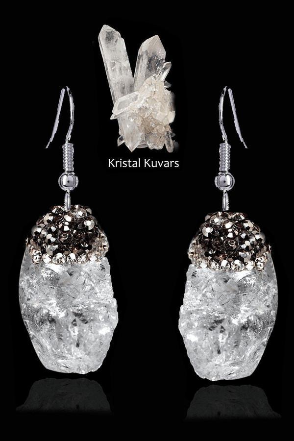 Sertifikalı Zirkon Taşlı Model Ham İşlenmemiş Kristal Kuvars Taşı Küpe - Image 1