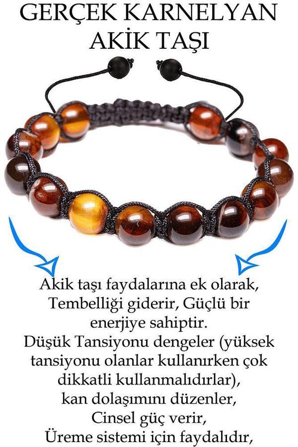 Sertifikalı Siyah - Kızıl Karnelyan - Karneol Akik Taşı Bileklik - Makrome - Image 1