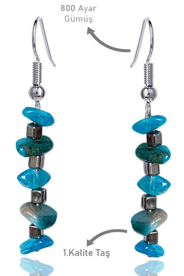 Sertifikalı Kırık Taşlı Model Apatit Taşı Küpe - Image 1