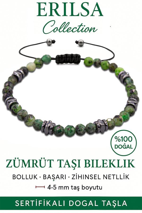 Sertifikalı Fasetli Terahertz – Zümrüt Taşı Bileklik (İnce Model) – Kalp Gücü, Bereket ve Şifa Taşı - Image 1