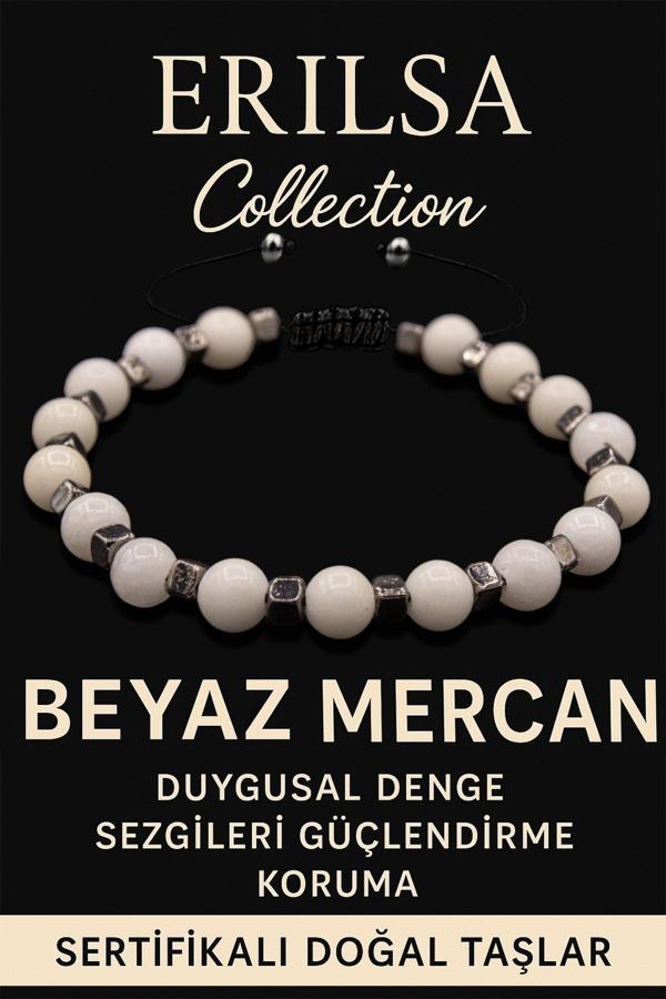 Sertifikalı 6mm Terahertz & Beyaz Mercan Taşı Bileklik – Sakinlik, Saflık ve Koruma - Image 1