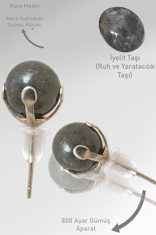 Sertifikalı Gerçek İyolit Taşı Nokta Doğal Taş Küpe - Image 1