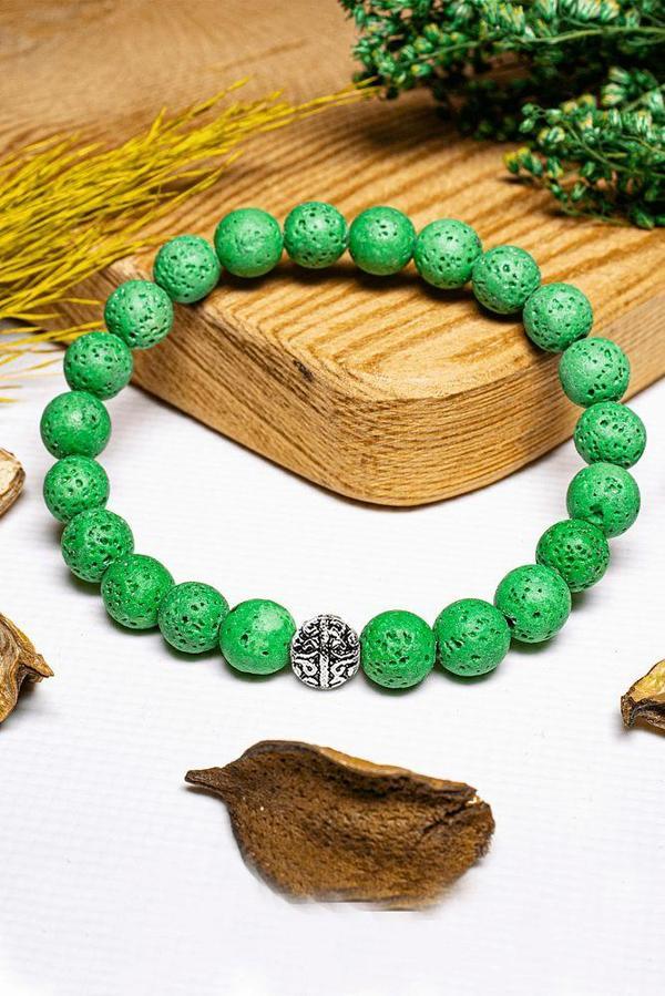 Sertifikalı Volkanik Yeşil Lav Taşı Bileklik - Gümüş Aparatlı - Image 1