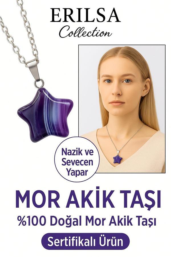 Sertifikalı Yıldız Kesim Mor Akik Taşı Kolye – Ruhsal Denge ve İçsel Huzur Taşı - Image 1
