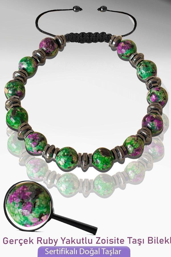 Sertifikalı Doğal Ruby Yakutlu Zoisite Taşı Bileklik - Ayarlamalı - Image 1