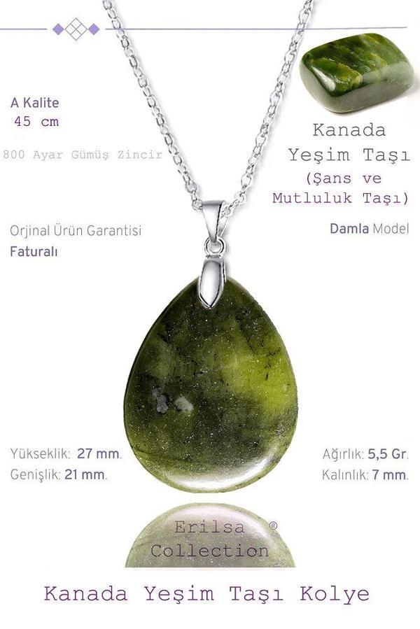 Sertifikalı Damla Model Jade Yeşim Taşı Kolye - Kanada (GÜMÜŞ APARATLI) - Image 1