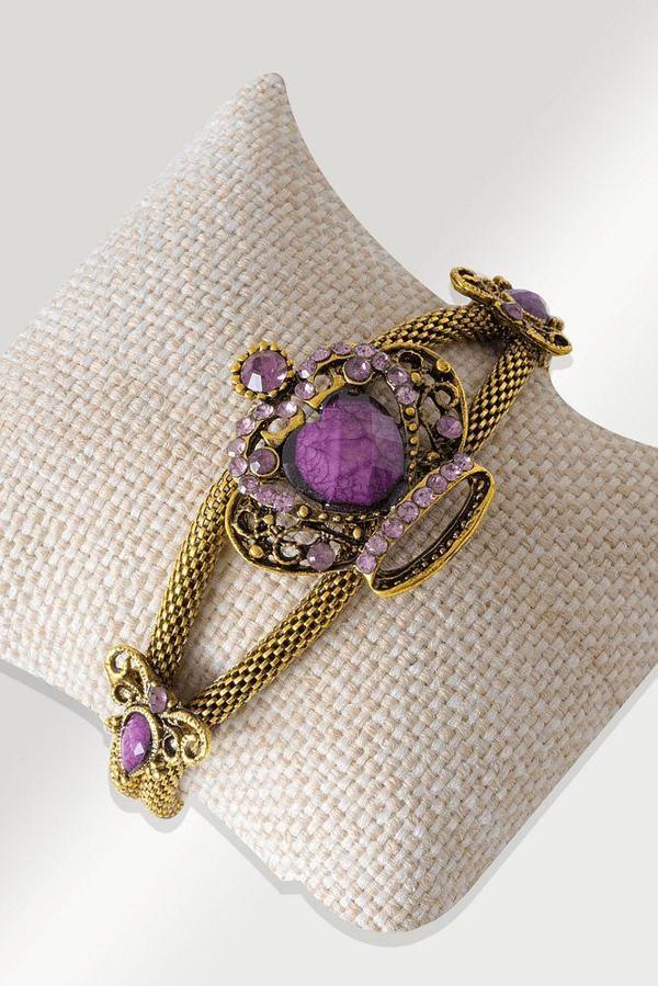 Sertifikalı Zirkon Taşlı Model Mor Akik Taşı Bileklik - Ayarlamalı - Image 1