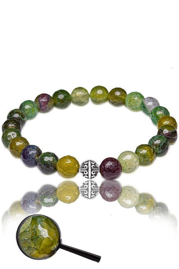 Sertifikalı Fasetli Aaa+ Yosun Akik Taşı Bileklik - Gümüş Aparatlı - Image 1