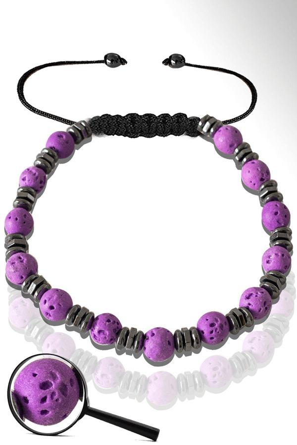 Sertifikalı Hematitli Mor Volkanik Lav Taşı Bileklik - Yanardağ Taşı - Image 1