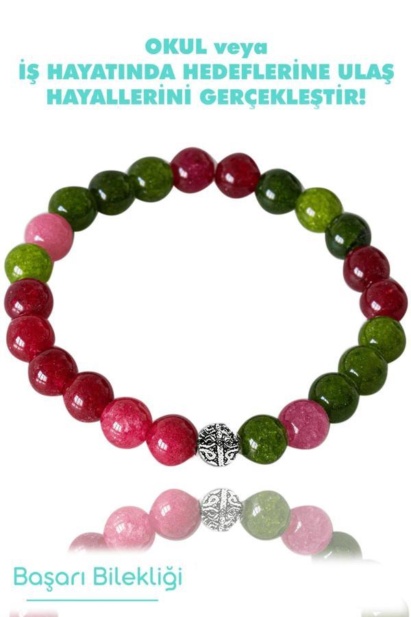 Sertifikalı Kız Öğrenci Başarı Bilekliği (Gül Kuvars, Yeşim, Yakut Taşı) - Image 1