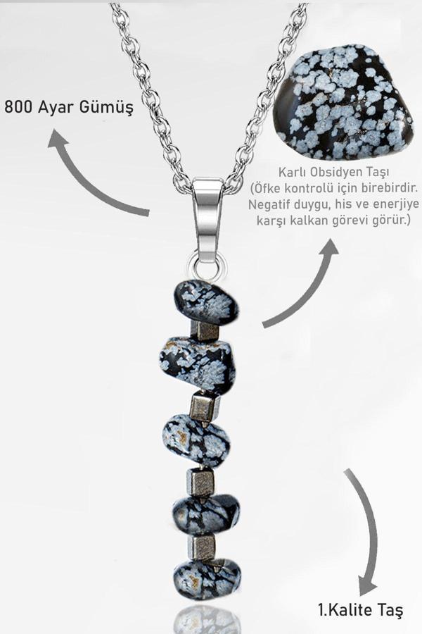 Sertifikalı Kırık Taşlı Model Karlı Obsidyen Taşı Kolye - Image 1