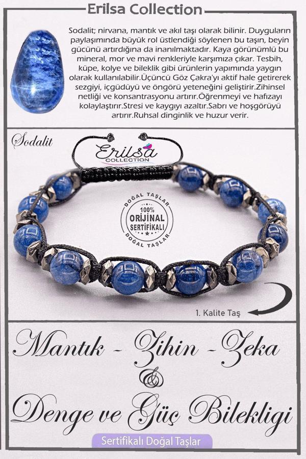 Sertifikalı AAA+ Kalite Doğal Sodalit Taşı Mantık Zeka Zihin Denge Güç Bilekliği - Image 1