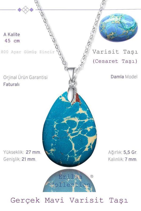Sertifikalı Damla Model Mavi Beyaz Varisit Taşı Kolye (GÜMÜŞ APARATLI) - Image 1