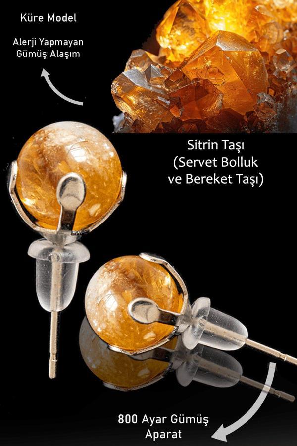 Sertifikalı Aaa Kalite Doğal Sitrin Para Taşı Nokta Doğal Taş Küpe - Image 1