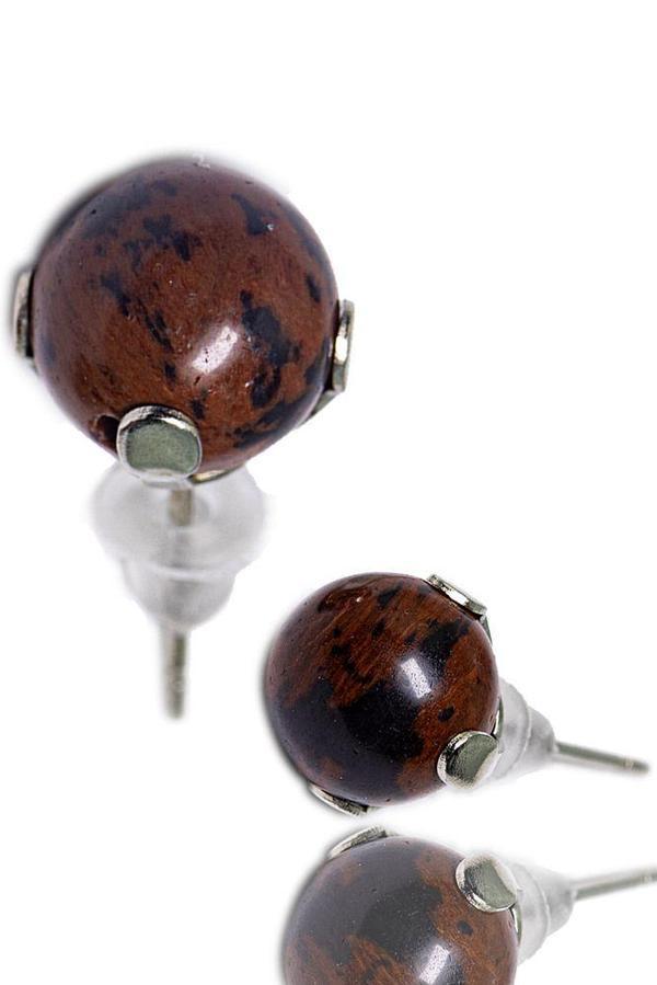 Sertifikalı Doğal Kahverengi Obsidyen Taşı Nokta Doğal Taş Küpe - Image 1