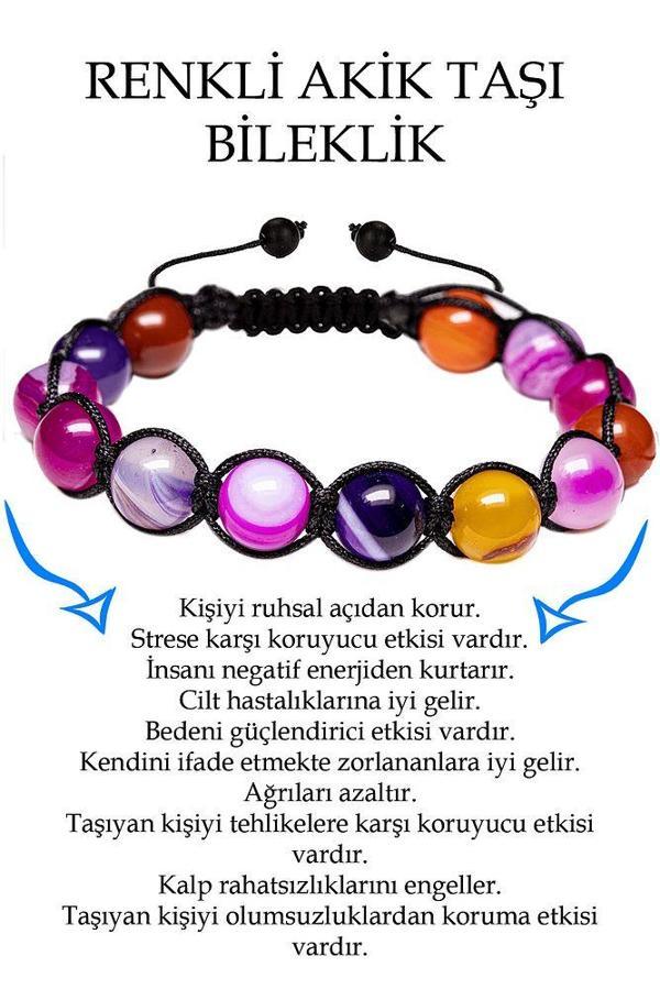 Sertifikalı Mix Renkli Akik Taşı Bileklik - Makrome - Image 1