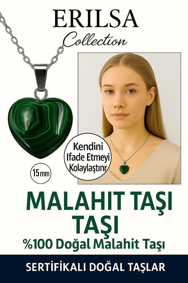 Sertifikalı Kalp Model Mini Malahit Taşı Kolye – Koruma, Dönüşüm ve Kalp Gücü Taşı - Image 1