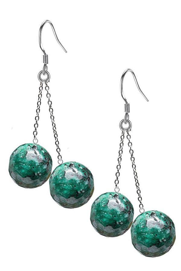 Sertifikalı Fasetli Doğal Apatit Taşı Gümüş Küpe - Image 1