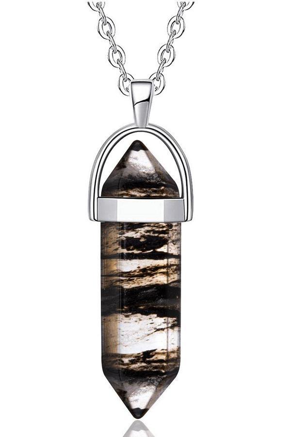 Sertifikalı Doğal Siyah Fosilli Akik Taşı Kolye - Image 1