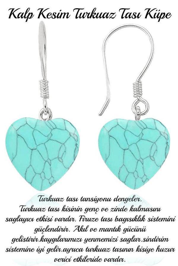 Sertifikalı Kalp Model Firuze (TURKUAZ) Taşı Doğal Taş Küpe - Image 1